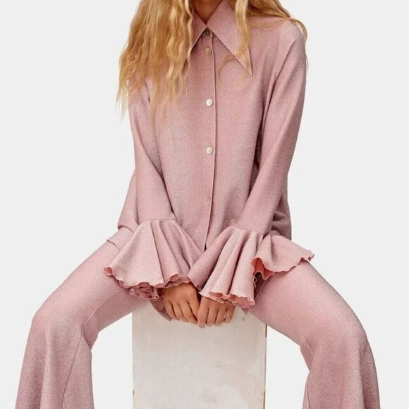 Sleeper Cosmos Lounge Suit M Top and S Pants Flared Pink Glitter Shimmer $350 - Picture 10 of 15